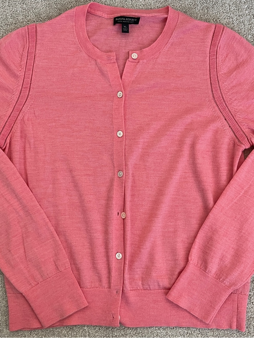 BANANA REPUBLIC Pink Crewneck Button-Front Cardigan XL